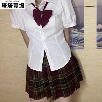 jk制服辣妹收腰泡泡袖襯衫女日系學院風百搭短袖學生白色襯衣上衣-塔塔賣場