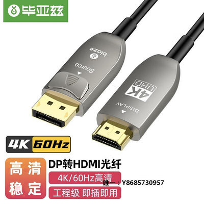 光纖畢亞茲光纖DP轉HDMI高清線20米30米戴爾電腦主機接大屏顯示器電視光纜