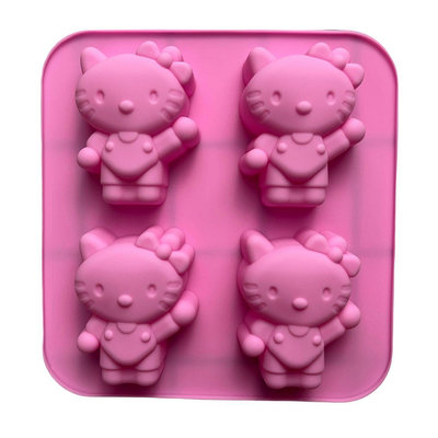 小原屋◕‿◕矽膠-4連 全身kitty 手工皂模 布丁模 果凍模 巧克力模 黏土手工藝材料