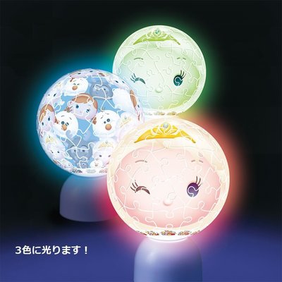 日本 正版Tsum Tsum Disney 迪士尼 疊疊樂 小夜燈球型拼圖 冰雪奇緣 Elsa 60片拼圖 夜燈