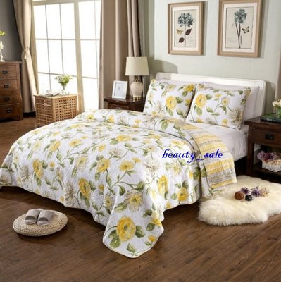 美式風情   絎縫   拼布被   床罩   床蓋   雙人3件組
