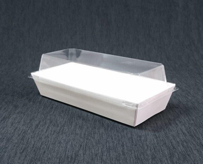 50組【白色1號長形輕食盒+透明蓋】紙餐盒壽司盒蛋糕盒甜點盒紙盒食品盒免洗盒外帶盒免洗餐盒|