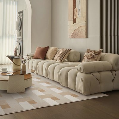 特價懶貓原創設計奶油風格子地毯北歐簡約小戶型客廳臥室INS毛毯地墊