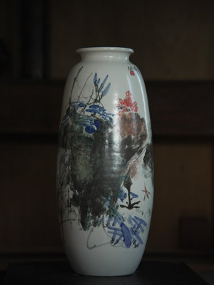 「上層窯」鶯歌製造 劉鳳祥(安之) 作品  全家福 彩繪花瓶 瓷器 A2-03