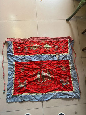 民國早期鐵血十八雙旗繡花桌裙顏色漂亮有洞眼不影響繡工-17108