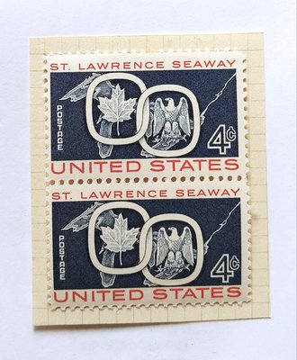 # 1959年 美國郵票 4美分 雙連新票(單張一全) 美加聖羅倫斯海道通航紀念郵票!