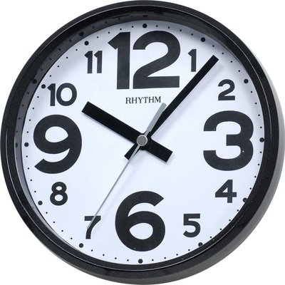 【神梭鐘錶】RHYTHM CLOCK 麗聲圓形時尚黑框白面黑色大數字靜音石英兩用掛鐘.座鐘 型號：CMG890GR02