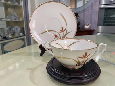 日本香蘭社咖啡杯 小碗 雙耳碗碟 白瓷金蘭花卉
