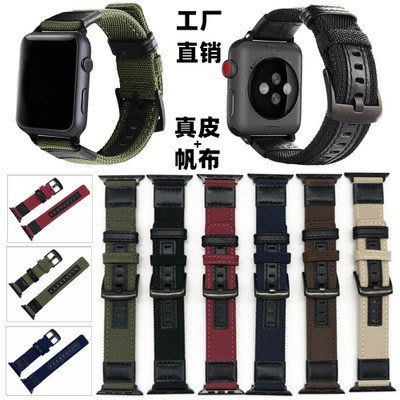 適用於蘋果黑扣錶帶 Apple Watch5帆布錶帶 iWatch迷彩錶帶 尼龍吉普運動錶帶42/44MM