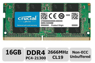 Crucial 美光 Micron DDR4 2666 16G RAM 筆記型電腦記憶體 - 降價優惠