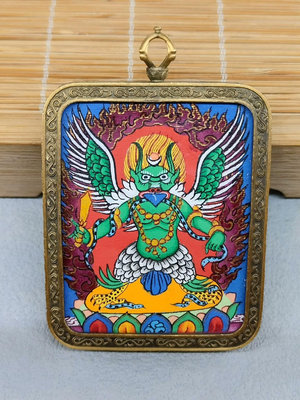 西藏隨身小唐卡“大鵬金翅鳥”，手工制作，天然礦物顏料繪制！自
