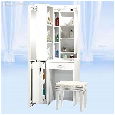 【水晶晶家具/傢俱首選】JF3584-A妮可拉2.2呎白色外拉式穿衣鏡組合鏡台﹝含椅﹞