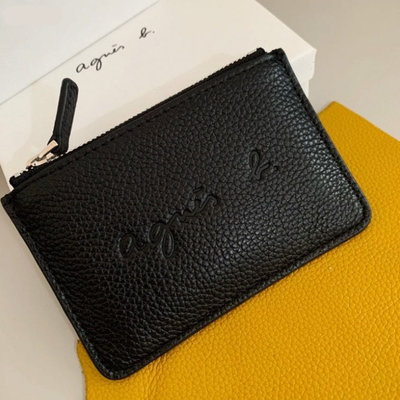 新款 agnes b 質感 牛皮 黑色 黃色 零錢包 卡包 證件包 手拿包 鑰匙包 錢包
