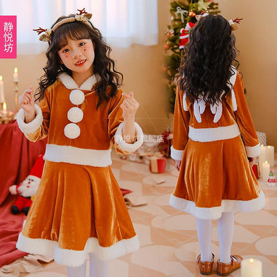 cosplay裝扮 cosplay服裝 日本版圣誕節兒童服裝麋鹿連衣裙裙子幼兒園女童寶寶圣誕老人長袖553 XJ005