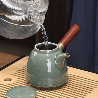 茶壺日式家用陶瓷功夫茶具泡茶壺防燙木把側把壺小號簡約高檔單壺jpyx