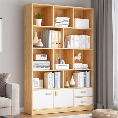 書架置物架落地簡易家用客廳臥室小型辦公室收納網紅書柜一體靠墻-特價