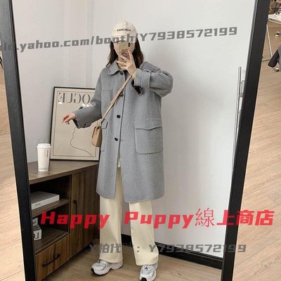 Happy Puppy線上商店~法式香榭��~%羊毛好質感灰色雙面羊絨長款大衣 2023夏 新品DCC211857