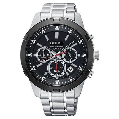 【金台鐘錶】SEIKO 精工 三眼計時  防100米 不鏽鋼錶帶 男錶 (IP框+黑面) SKS611P1