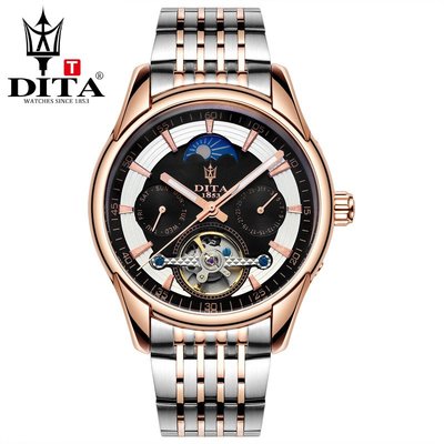 83FD2 玫瑰金黑面30米生活防水蝴蝶扣鏤空飛輪精鋼錶帶不鏽鋼錶帶鍍膜鏡面強化玻璃夜光指示自動上鍊機械錶手錶腕錶