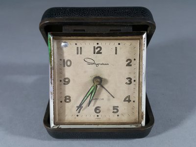 [銀九藝] Ingraham 日本製 早期 旅行鬧鐘 古董機械鐘 發條鐘  (24)