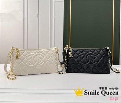 ☆Smile Queen☆-小香 氣質優雅雙Clogo菱格紋牛皮革設計鏈條款單肩包 肩挎包 斜挎斜背女包 兩色