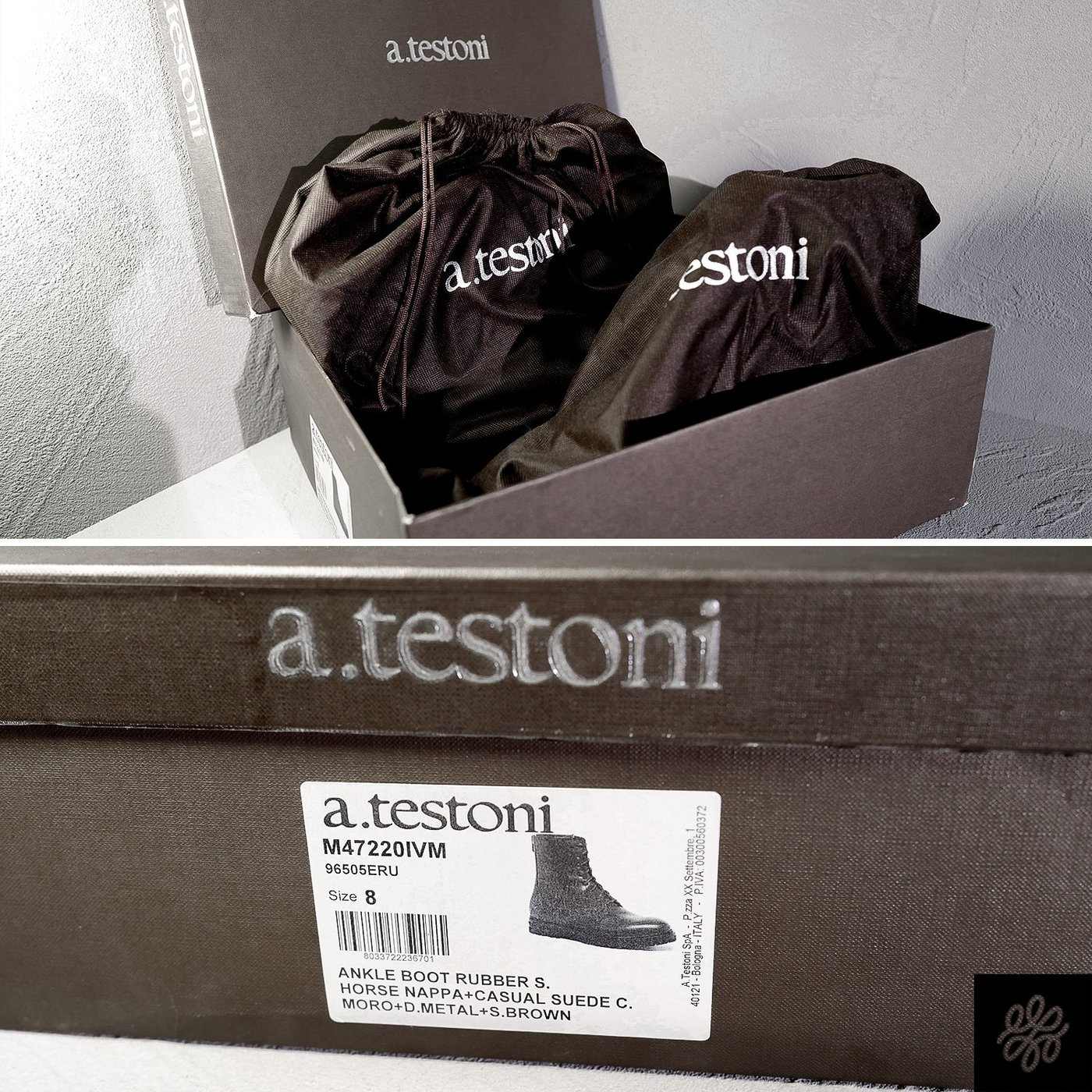 義大利製a.testoni 棕色馬皮戰鬥靴踝靴軍靴麂皮拼接側開拉鍊咖啡休閒靴