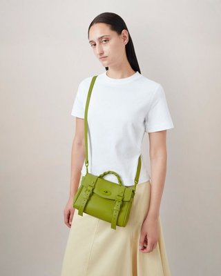 【限時大折扣預購】24春夏正品MULBERRY Alexa Mini bag迷你款黃綠色 荔枝紋牛皮革 肩背包手提包
