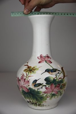 1209-回饋社會-特價品-(手繪~翠鳥!!)中華陶瓷(一處小缺陷)中型粗陶瓶-臺灣老花瓶收藏品(郵寄免運費)
