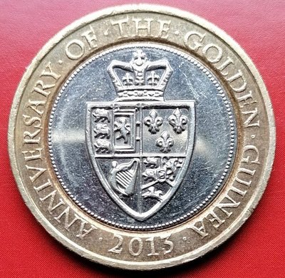 現貨熱銷-【紀念幣】英國硬幣 2013年2英鎊雙色紀念幣(金幾內亞金幣) 實物作圖