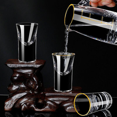 創意水晶玻璃白酒杯描金杯口子彈杯一口杯6杯1壺帶木架烈酒杯套裝