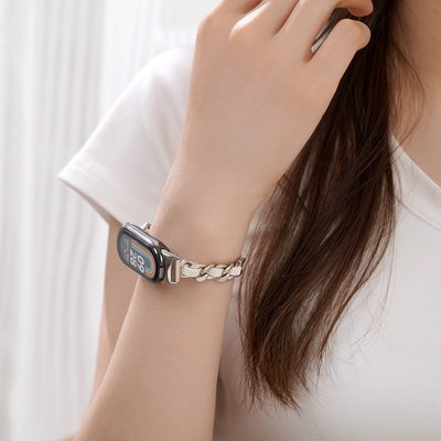 XIAOMI小米手錶錶帶小米手環8錶帶金屬單鏈真皮錶帶Xiaomi手環8運動手錶帶MI band8替換帶MI8小香風錶帶