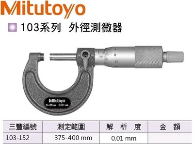 日本三豐Mitutoyo 103-152 外徑分厘卡 外徑測微器 375-400mm