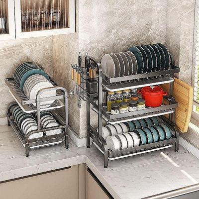 廚房置物架 碗碟碗盤收納架 家用台面多功能放碗筷碗架 刀具瀝水架子