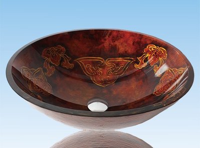 FUO衛浴:42公分 彩繪工藝 藝術強化玻璃碗公盆 (WY15072)預訂!
