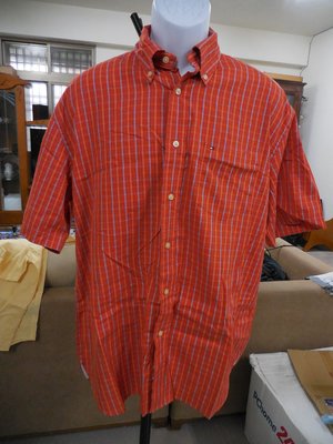 (二手)美國品牌Tommy Hilfiger 磚紅色格紋短袖襯衫(M)(B380)