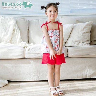 ✽Summer 夏✽韓國Bebezoo女童滿印貝殼海星吊帶上衣+短褲套裝