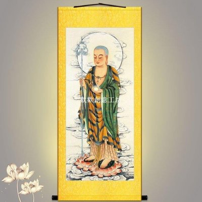 下殺-地藏王菩薩佛像畫像 佛教佛堂寺廟結緣掛畫 絲綢畫 卷