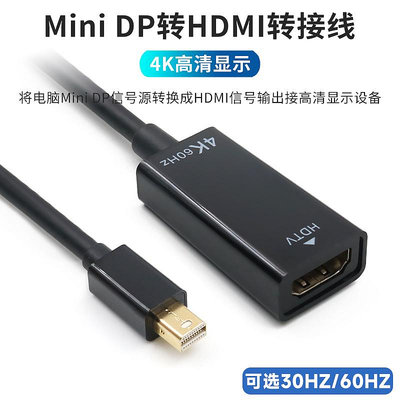 Mini DP轉HDMI母轉接線4K@60HZ迷你displayport轉接高清母口轉換線小dp接口轉換器mac筆記本連接電視機顯示器晴天