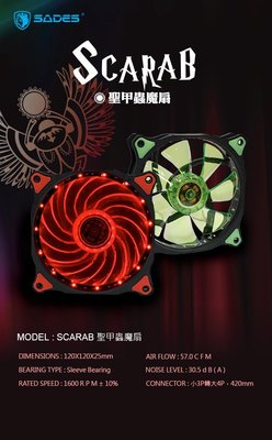 聯嘉電腦SADES SCARAB 聖甲蟲魔扇 TURBO 12CM LED風扇 NT$399