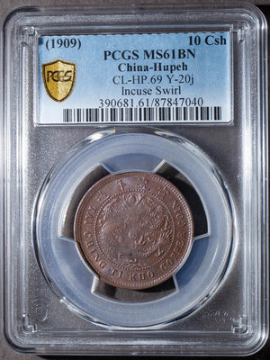 X 1909年宣統年造已酉戶部大清銅幣中心鄂當制錢十文銅幣