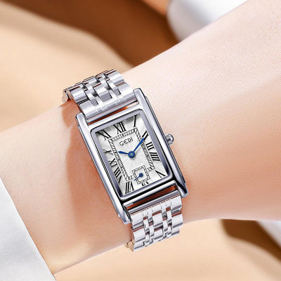 現貨女士手錶腕錶歌迪創意獨立秒針輕奢羅馬刻度小方盤防水石英不銹鋼復古女士手錶