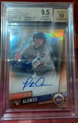 Pete Alonso 北極熊 紐約 大都會隊 2019 Topps Finest 橘亮平行 RC 新人 簽名卡 限量編號08/25 BGS 鑑定 9.5/10