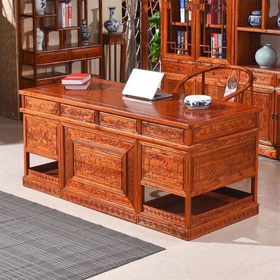 中式實木辦公桌椅組合榆木老板桌具書房寫字臺電腦桌家用書法畫桌 Rian家用雜貨