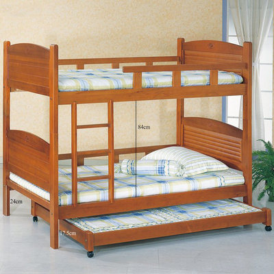 【在地人傢俱】22 輕鬆購-凱德柚木色3.5尺三層床/雙層床+子床/雙人上下鋪床架 GD101-1