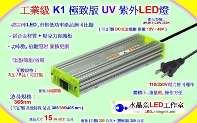 UV LED 紫外燈 9瓦 (UVA 365nm 385nm 395nm )工業鑑識/檢測螢光劑/螢光纖維/固化UV膠