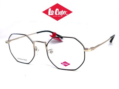 【本閣】Lee Cooper FM3223 多邊型不鏽鋼超輕光學眼鏡方框 黑色淺金色 牛仔褲品牌 近視度數 抗藍光