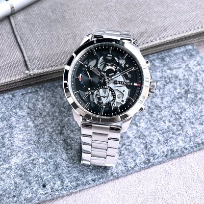 Tommy Hilfiger 美式休閒 經典紳士機械齒輪造型三環日曆 型男 手錶 時尚銀1710477 TH700194