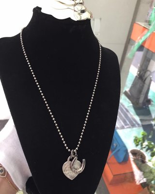 典精品 Tiffany&amp; Co. 真品 NEW YORK 925 純銀 珠鍊 愛心+馬蹄 雙吊飾 項鍊 現貨
