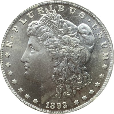 外國錢幣美國摩爾根美元1893 O 年仿古銀幣白銅鍍銀原光古錢幣A2802