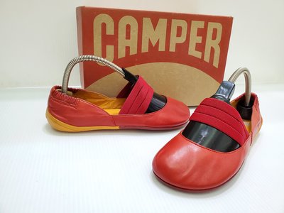 西班牙CAMPER  alicante 專櫃正品 朱紅色軟皮 鬆緊帶 淺口平底鞋 娃娃鞋 36